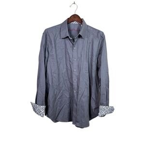 Robert Graham Flip Cuff Long sleeve‎ Gray Button down Shirt Mens XL Classic Fit